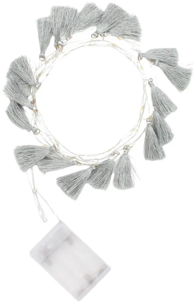 Main image of Elegani Boho Tassel Fairy String Lights  20 LED Warm White Lights with Soft Grey Tassels, 7ft Decorative Light for Bedroom, Nursery, Dorm, or Party Décor-SMALL