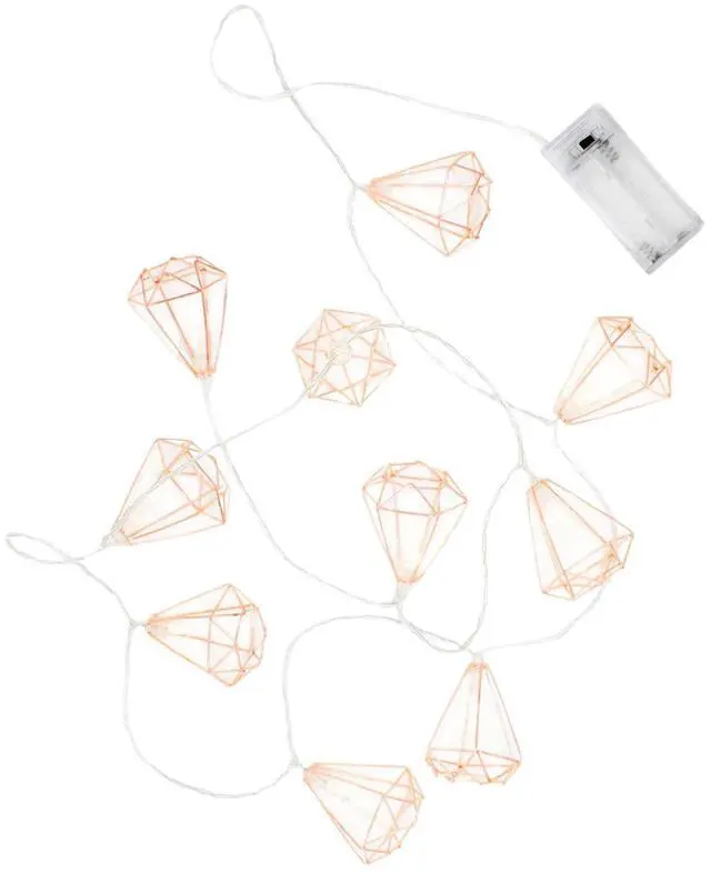 Main image of Elegani Rose Gold Diamond String Lights  10 Warm White LED Lights on Copper Wire, 4.5ft Lighted Length  Decorative Lighting for Bedroom, Dorm, Shelf or Wall