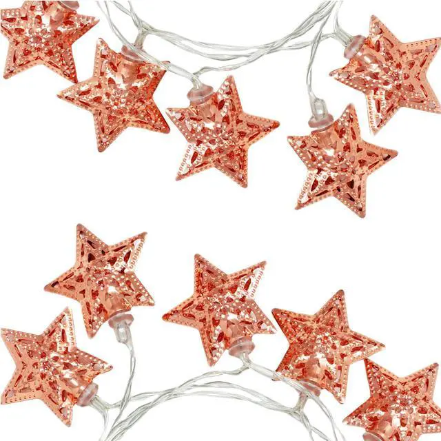Main image of Elegani 10 LED Rose Gold Star String Lights  Warm White Metal Star Fairy Lights  3ft Lighted Cord