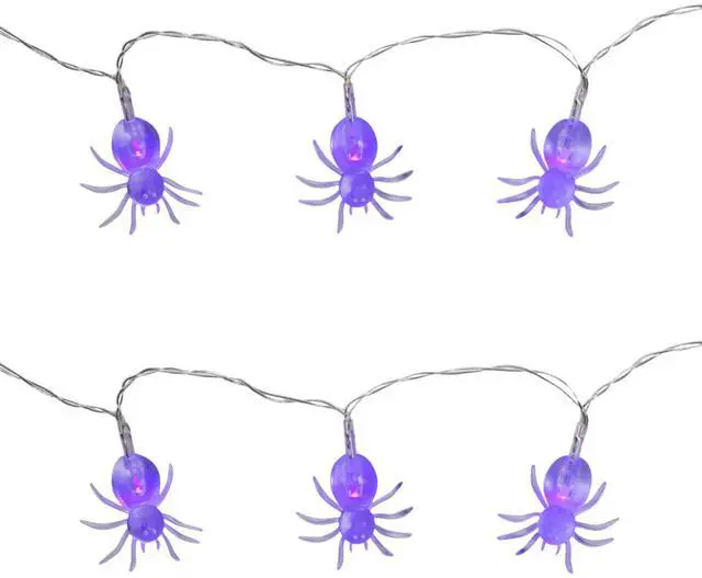 Main image of Elegani 10 LED Spider String Lights  Purple Glow Halloween Décor  3ft Clear Wire