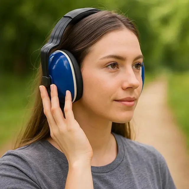 Alt view image 3 of 5 - Sanoxy Hearing Protection Earmuffs with Soft Foam Cushions, Adjustable Headband and Comfortable Fit for Work and Outdoor Use-Blue