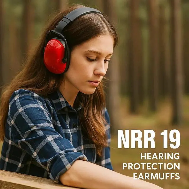 Alt view image 4 of 5 - Sanoxy Hearing Protection Earmuffs with NRR 19, Adjustable Headband and Comfortable Cushions for Work and Outdoor Use-Red