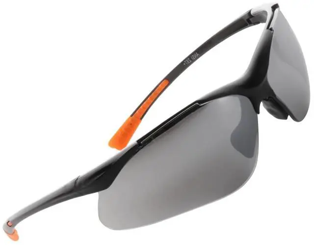 Main image of Sanoxy Safety Glasses with Wraparound Design, UV Protection, Rubber Nosepiece and Black Temples  Impact-Resistant PC Lens Gray