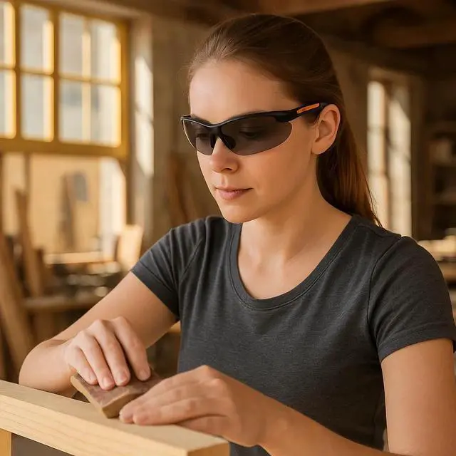 Alt view image 6 of 7 - Sanoxy Safety Glasses with Wraparound Design, UV Protection, Rubber Nosepiece and Black Temples  Impact-Resistant PC Lens Gray