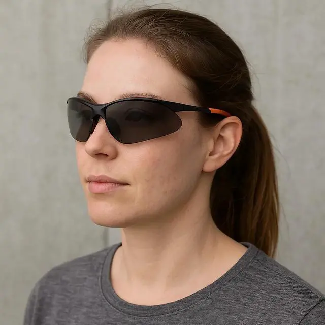 Alt view image 2 of 7 - Sanoxy Safety Glasses with Wraparound Design, UV Protection, Rubber Nosepiece and Black Temples  Impact-Resistant PC Lens Gray