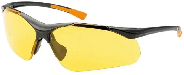 Alt view image 7 of 7 - Sanoxy Safety Glasses with Wraparound Design, UV Protection, Rubber Nosepiece and Black Temples  Impact-Resistant PC Lens Yellow