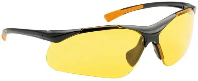 Alt view image 3 of 7 - Sanoxy Safety Glasses with Wraparound Design, UV Protection, Rubber Nosepiece and Black Temples  Impact-Resistant PC Lens Yellow