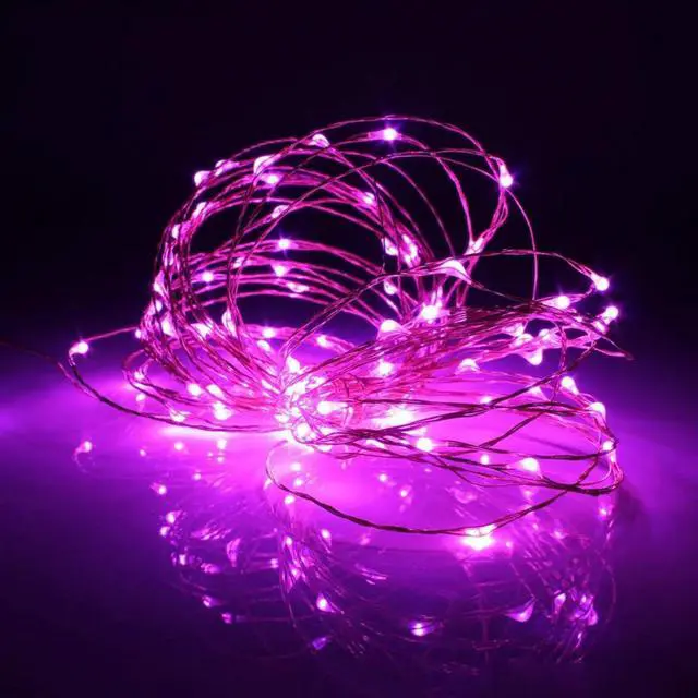 Alt view image 4 of 5 - Elegani 100 LED Silver Copper Fairy String Lights  33ft Plug-In with 4" Spacing, Flexible Wire, Indoor/Outdoor Decorative Lighting for Bedroom, Party, Wedding, and Holiday Décor-Pink