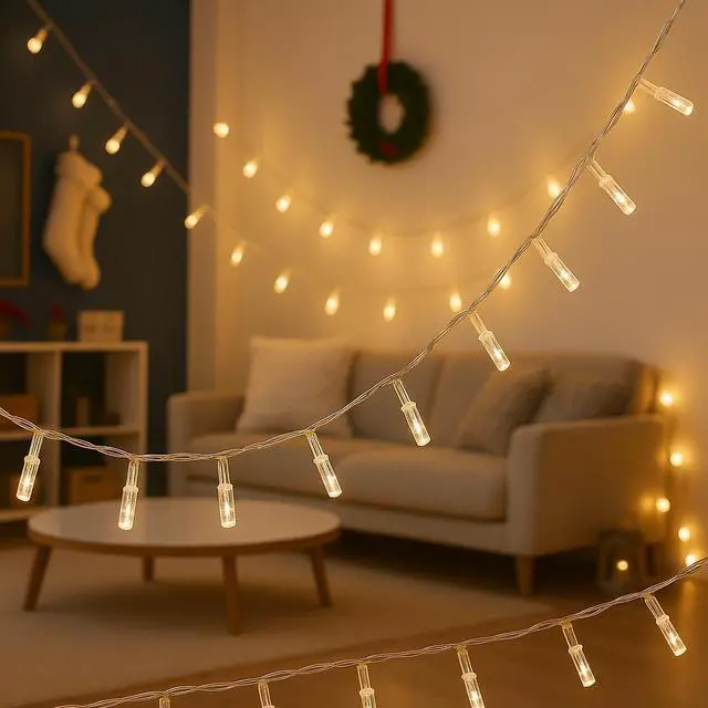 Alt view image 4 of 6 - Elegani Indoor/Outdoor 100 LED String Warm White Lights with Flexible Clear Wire  33ft, Waterproof, Energy Efficient, Plug-In, Holiday & Party Decoration Lighting