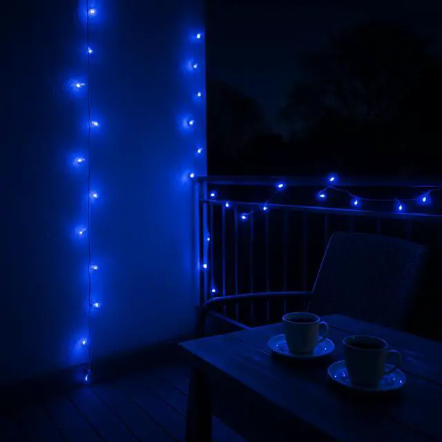 Alt view image 3 of 4 - Elegani 100 LED Blue String Lights  32ft Black Wire, 8 Lighting Modes, Indoor/Outdoor Plug-In Fairy Lights for Christmas, Parties, Bedroom, Patio & Holiday Decor-Blue