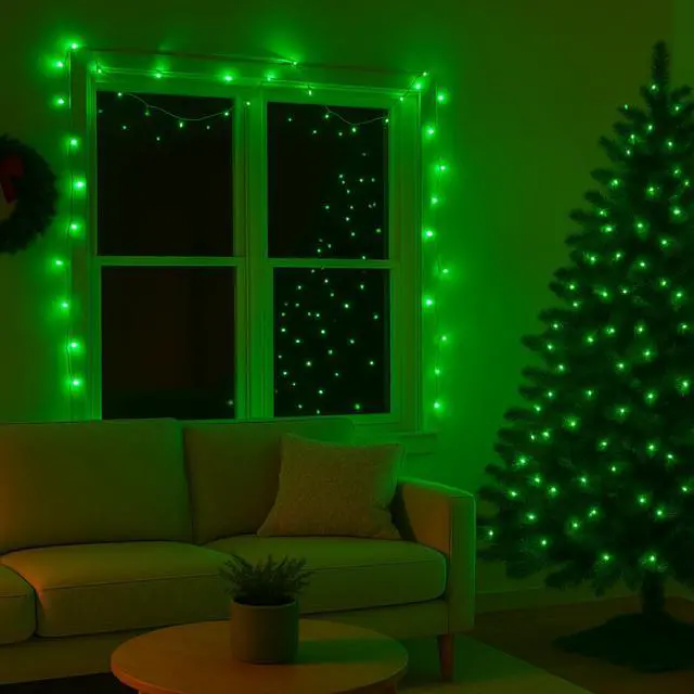Alt view image 5 of 7 - Elegani 100 LED String Lights with Flexible Clear Wire  Indoor/Outdoor, 33ft, Waterproof, Energy Efficient, Plug-In, Holiday & Party Lighting-Green