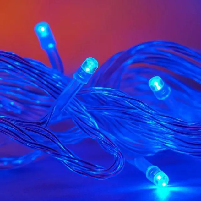 Alt view image 4 of 4 - Elegani 100 LED String Lights with Flexible Clear Wire  Blue, Indoor/Outdoor, 33ft, Waterproof, Energy Efficient, Plug-In Holiday & Party Lighting