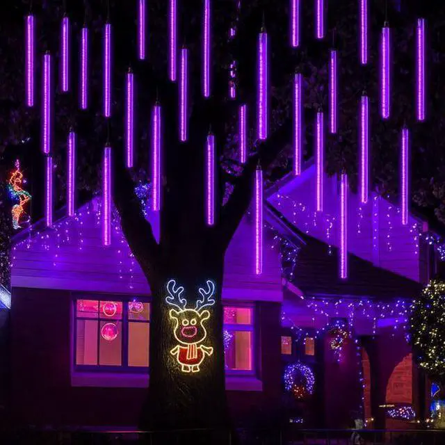 Alt view image 5 of 5 - Elegani 8-Tube Snowfall Lights  50cm Purple LED Meteor Shower Lights, Indoor/Outdoor, Waterproof, Plug-In, Holiday & Party Decoration