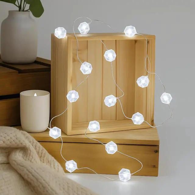 Alt view image 4 of 5 - Elegani 10 LED Crystal String Lights  4.9ft Warm White, Clear Wire, Indoor Decorative Fairy Lights for Bedroom, Party, Wedding, and Holiday Decor