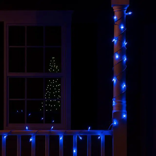 Alt view image 2 of 6 - Elegani 100 LED Matte Blue String Lights  32ft Plug-In, Soft Glow, Indoor/Outdoor Decorative Lighting for Holiday, Party, and Home Décor
