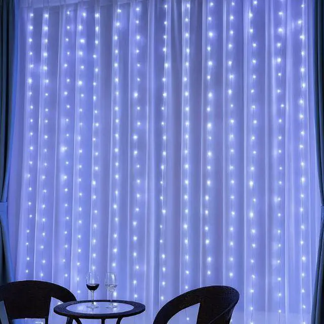 Alt view image 5 of 5 - Elegani 200 LED Cool White Curtain String Lights  6.6ft x 6.6ft Plug-In with 8 Lighting Modes, Indoor/Outdoor Use, Ideal for Bedroom, Window, Party, and Holiday Decor