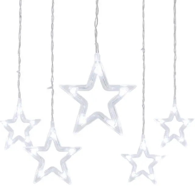 Alt view image 2 of 6 - Elegani 138 LED Star Curtain Light  White Hanging String Lights with 12 Stars, 8 Lighting Modes, Plug-in, for Indoor Outdoor Room Party Backdrop