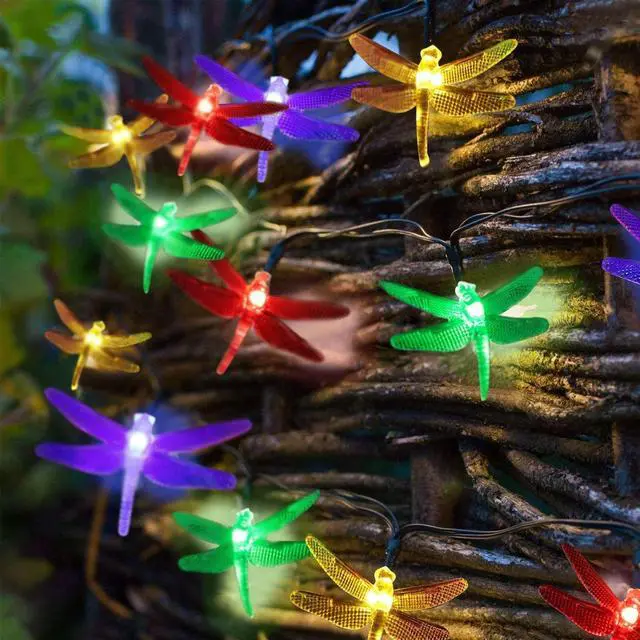 Alt view image 2 of 5 - Elegani Solar Dragonfly String Lights  30 LED Outdoor Garden Décor with 8 Light Modes-Multi Color