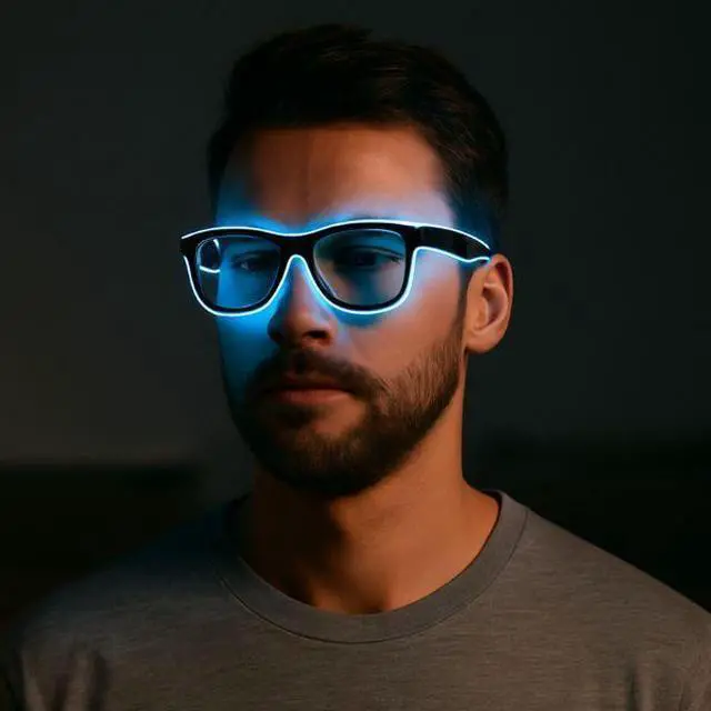 Alt view image 5 of 5 - Elegani Blue LED Glow Glasses  Light Up Party Eyewear for Festivals, Birthdays & Night Events