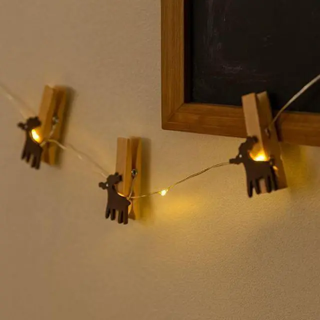 Alt view image 5 of 5 - Elegani 20 LED Microdot String Lights with 10 Wood Deer Clips  7FT Copper Wire Indoor Decorative Light Set
