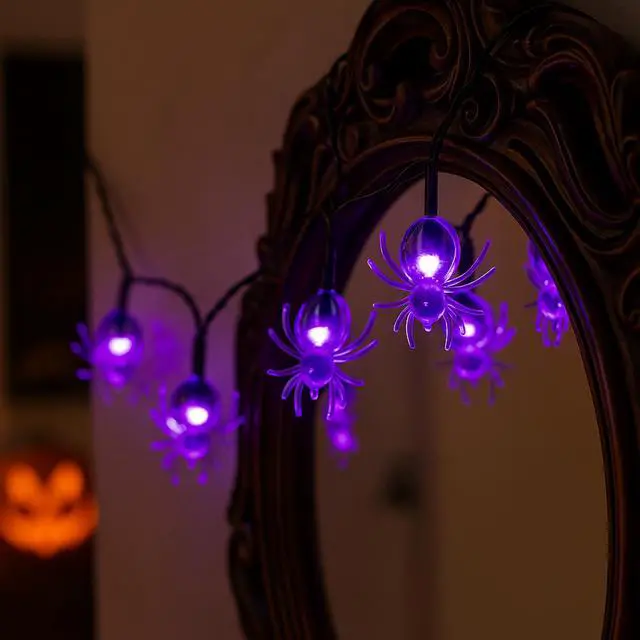 Alt view image 4 of 7 - Elegani 10 LED Spider String Lights  Purple Glow Halloween Décor  3ft Clear Wire