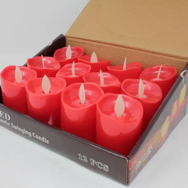 Alt view image 5 of 5 - Elegani Small Flameless LED Candle 12 Pack  2.75" Red Tealight Flickering Lights for Indoor Decor, Events, Holidays