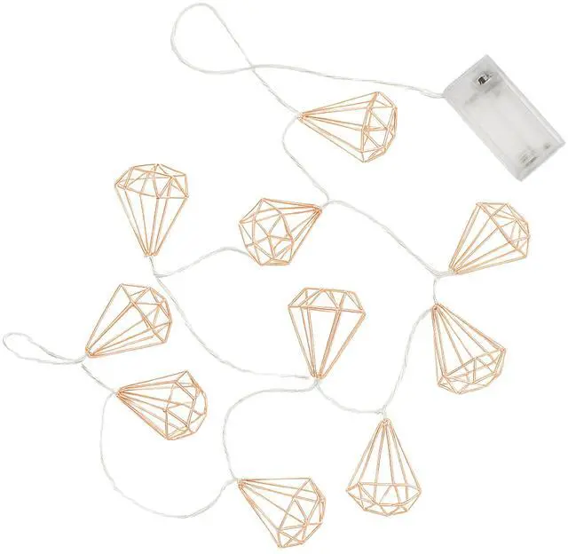 Alt view image 2 of 6 - Elegani Rose Gold Diamond String Lights  10 Warm White LED Lights on Copper Wire, 4.5ft Lighted Length  Decorative Lighting for Bedroom, Dorm, Shelf or Wall