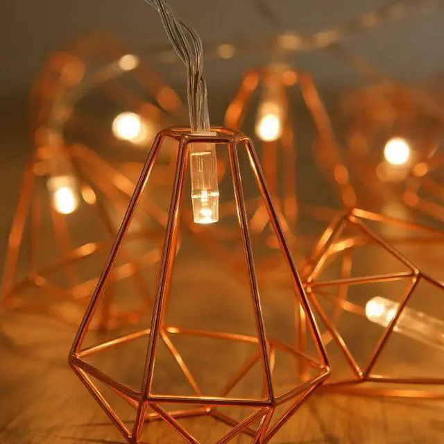 Alt view image 4 of 6 - Elegani Rose Gold Diamond String Lights  10 Warm White LED Lights on Copper Wire, 4.5ft Lighted Length  Decorative Lighting for Bedroom, Dorm, Shelf or Wall