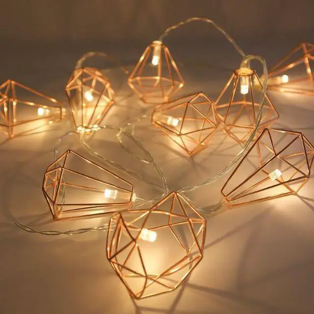 Alt view image 5 of 6 - Elegani Rose Gold Diamond String Lights  10 Warm White LED Lights on Copper Wire, 4.5ft Lighted Length  Decorative Lighting for Bedroom, Dorm, Shelf or Wall