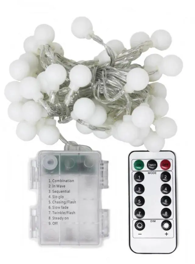 Alt view image 2 of 5 - Elegani Frosted Globe String Lights with Remote  50 LED 15.7ft Fairy Lights with 8 Lighting Modes, Warm White Indoor Outdoor Decorative String Light