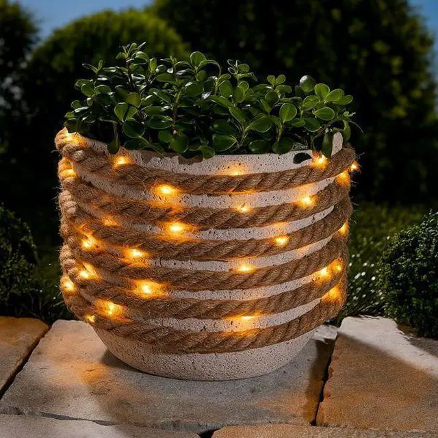 Alt view image 4 of 4 - Elegani 30 LED Rope String Lights  8ft Natural Woven Rope with Warm White Fairy Lights for Farmhouse, Wedding, and Holiday Décor