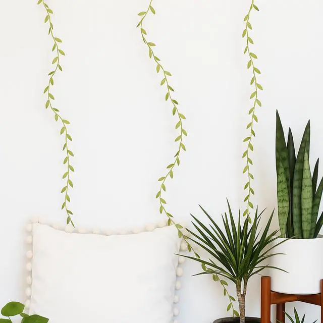 Alt view image 3 of 5 - Elegani 96 LED Green Leaf Vine Fairy Curtain Lights  5.2ft x 2ft Hanging Faux Garland Lighted Backdrop with 6 Strands, Warm White Glow, Indoor Outdoor Decorative Wall or Patio Light