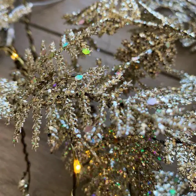 Alt view image 4 of 4 - Elegani 20 LED Gold Iridescent Glitter Fern Fairy Lights  7' Twinkle Garland with Warm White LEDs