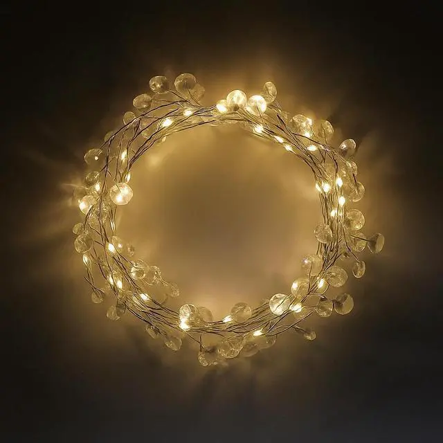 Alt view image 6 of 6 - Elegani 40 LED Crystal Gemstone Fairy Lights  16ft Silver Wire String Lights with 97 Clear Crystals  Warm White Glow for Bedroom, Nursery, Party, Wedding & Holiday Decor