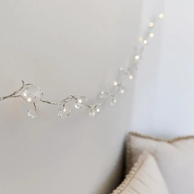 Alt view image 3 of 6 - Elegani 40 LED Crystal Gemstone Fairy Lights  16ft Silver Wire String Lights with 97 Clear Crystals  Warm White Glow for Bedroom, Nursery, Party, Wedding & Holiday Decor