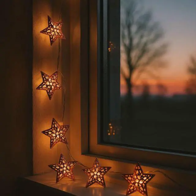 Alt view image 3 of 4 - Elegani Rose Gold Moroccan Star String Lights  10 LED Warm White Lights, 3FT Clear Cable