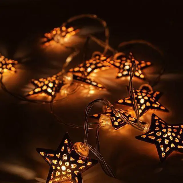 Alt view image 2 of 4 - Elegani Rose Gold Moroccan Star String Lights  10 LED Warm White Lights, 3FT Clear Cable