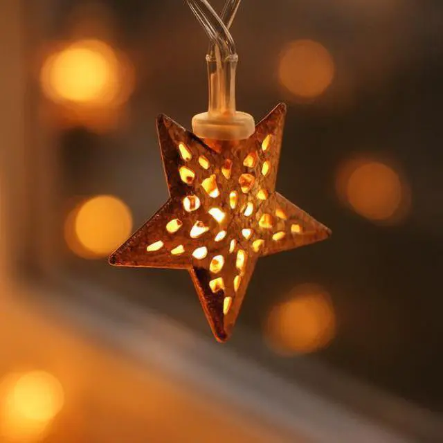 Alt view image 4 of 4 - Elegani Rose Gold Moroccan Star String Lights  10 LED Warm White Lights, 3FT Clear Cable