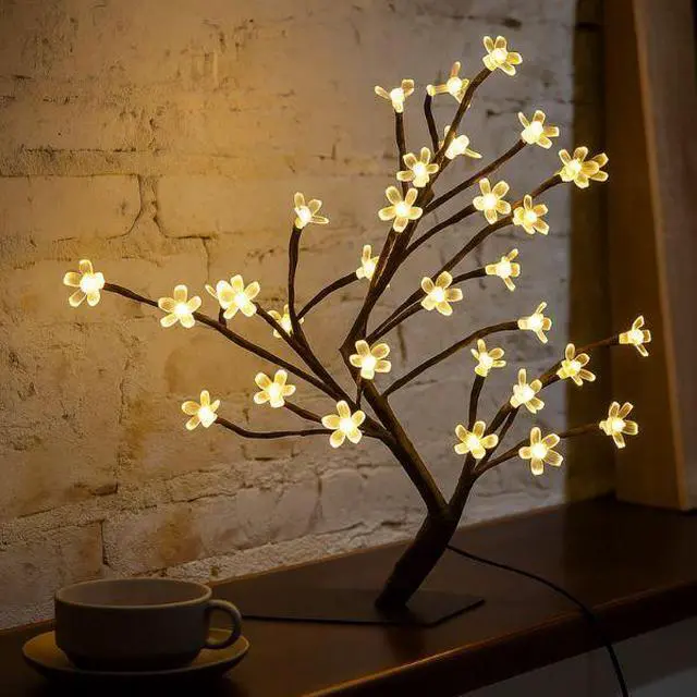 Alt view image 6 of 6 - Elegani Lighted Cherry Blossom Tree  18 Tabletop LED Tree with 24 White Blossoms, Warm White Lights for Wedding, Event, or Home Décor