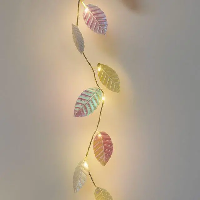 Alt view image 6 of 6 - Elegani 20 LED Iridescent Leaf Fairy Lights  7.8ft Silver Copper Wire String Light for Bedroom, Nursery, Wedding, Holiday Décor  Warm White (Batteries Not Included)
