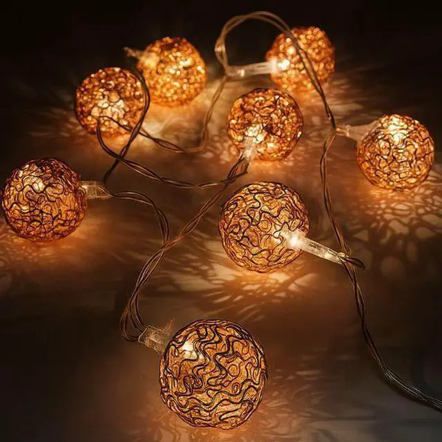 Alt view image 3 of 5 - Elegani Rose Gold Woven Copper Ball String Lights  10 LED Mini Globe Lights, Warm White, 2.4ft