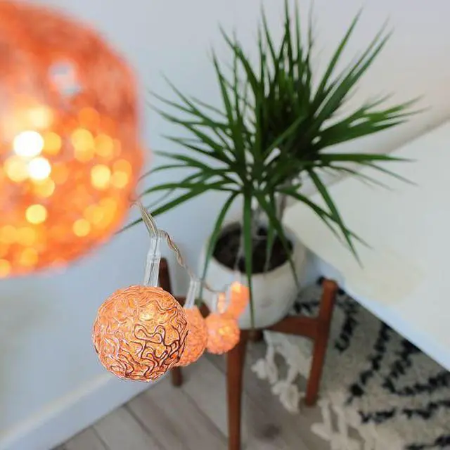 Alt view image 4 of 5 - Elegani Rose Gold Woven Copper Ball String Lights  10 LED Mini Globe Lights, Warm White, 2.4ft
