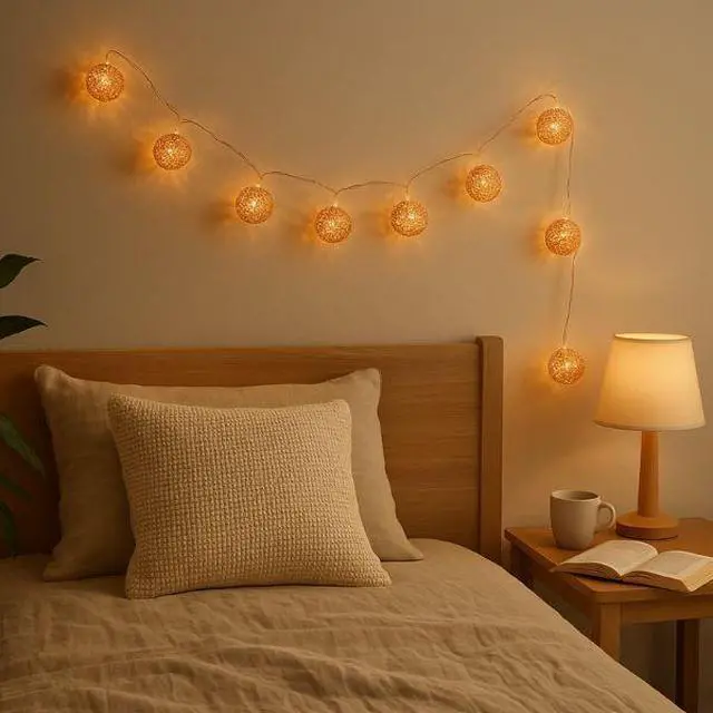 Alt view image 5 of 5 - Elegani Rose Gold Woven Copper Ball String Lights  10 LED Mini Globe Lights, Warm White, 2.4ft