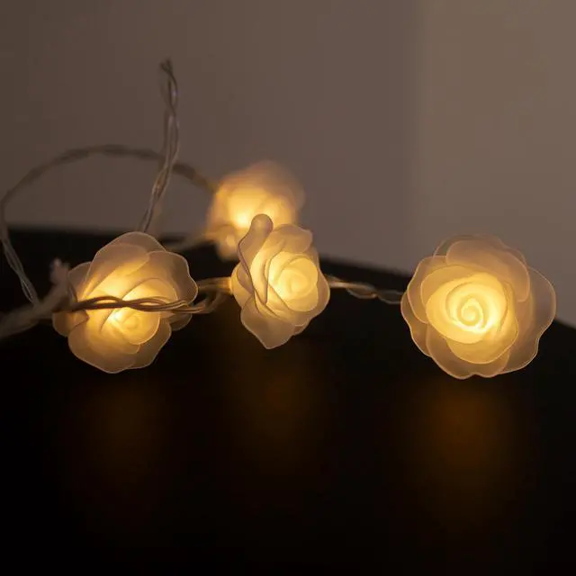 Alt view image 4 of 5 - Elegani 20 LED Rose Flower String Lights  Warm White 5mm LEDs with PVC Roses, Romantic Floral Lighting for Indoor Decor, Weddings, Bedrooms, Parties-12ft