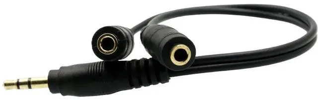 Alt view image 2 of 2 - 6" 1 Male to 2 Female Gold Plated 3.5mm Audio Y Splitter Headphone Cable Black