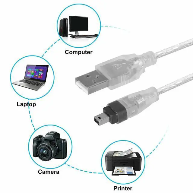 Alt view image 2 of 5 - 6 Feet 1.8M USB To Firewire IEEE 1394 4 Pin iLink Cable