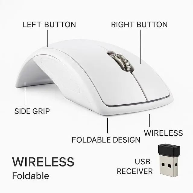 Alt view image 3 of 6 - Sanoxy Wireless Foldable Arc Optical Mouse with USB Receiver (White)