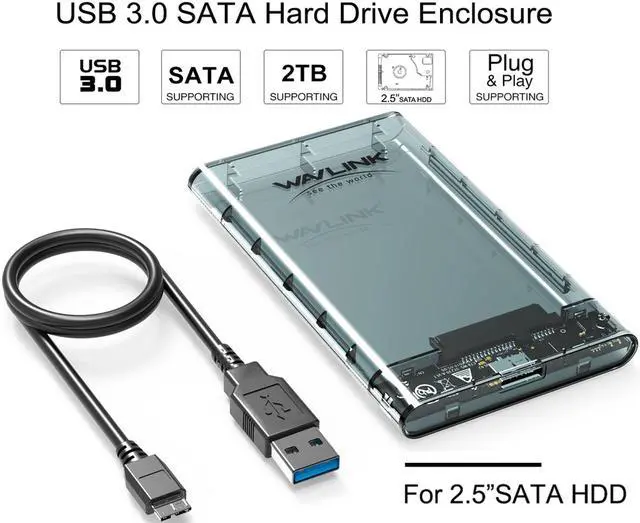 Alt view image 5 of 7 - Wavlink USB 3.0 to SATA  External Hard Drive Disk Enclosure For 2.5 inch 5mm/7mm/9.5mm SATA I/II/III HDD SSD Support UASP & SATA I/II/III, USB 3.0 Up to 5Gbps, LED indicators, Up to 2TB, Plug and Play