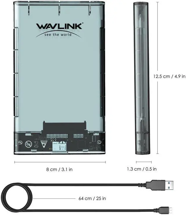 Alt view image 6 of 7 - Wavlink USB 3.0 to SATA  External Hard Drive Disk Enclosure For 2.5 inch 5mm/7mm/9.5mm SATA I/II/III HDD SSD Support UASP & SATA I/II/III, USB 3.0 Up to 5Gbps, LED indicators, Up to 2TB, Plug and Play