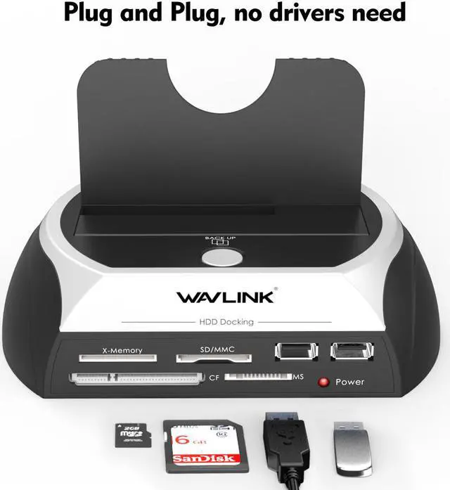 Main image of Wavlink USB2.0 to SATA External Hard Drive Enclosure with 2 USB Hub and TF & SD & MS Card For 2.5/3.5 inch HDD/SSD SATA I/II/III, Support Tool Free/One Touch Backup/UASP, LED Indicate, Up to 8TB